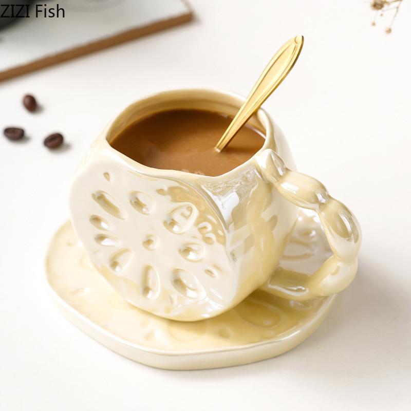 Кружка в форме корня лотоса, креативная керамическая кружка, современная чашка для послеобеденного чая, латте, кофе, офисная чашка для воды, бытовая посуда для питья