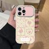 Ins wind розовый тюльпан клетка мягкий чехол подходит для iPhone17 Apple 16 липкая кожа большое окно чехол для мобильного телефона