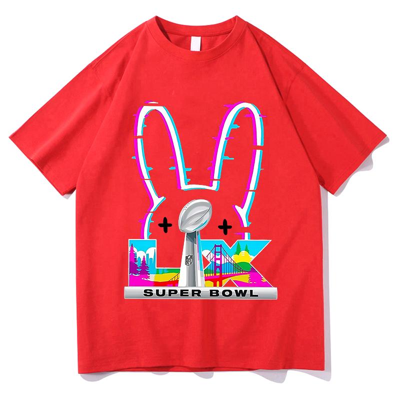 Bad Bunny Super Bowl Graphic Tshirt Cotton Short Sleeve Loose Male Tshirts Streetwear Unisex Hip Hop Fashion Summer Men Shirts
