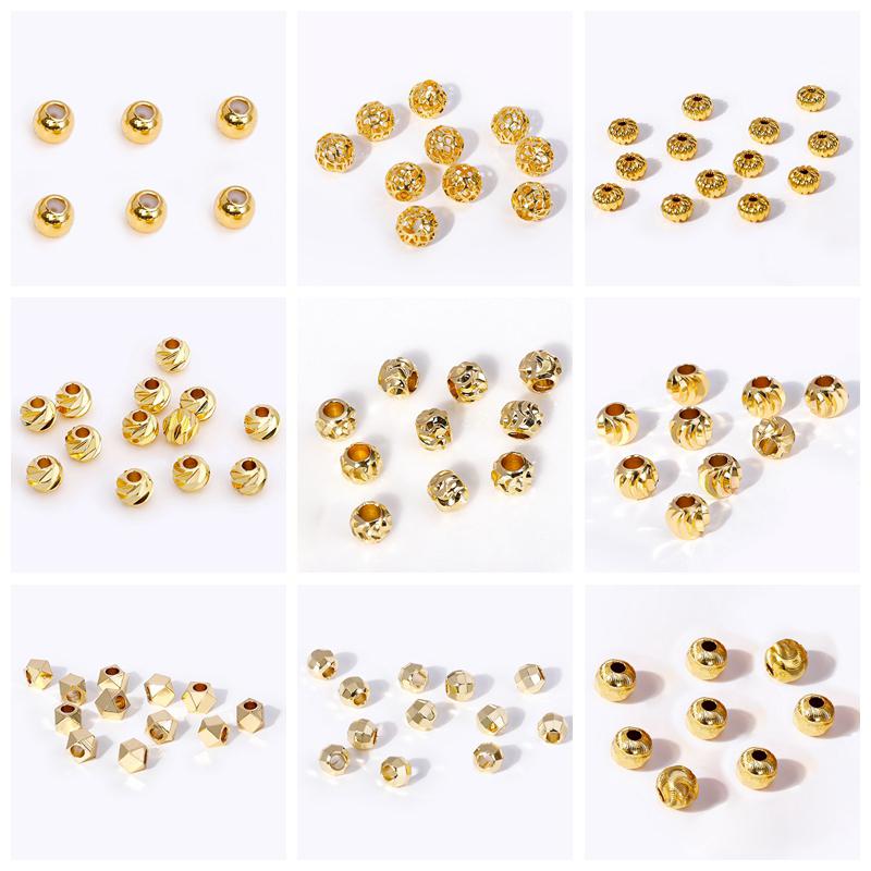Brass 18K Gold Plated 4/5/6/8mm Round Hollow Spacer Beads,Make Beads For Bracelets,Jewelry And Accessories Wholesale