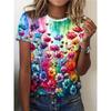 Летняя женская футболка повседневная с коротким рукавом и цветочным принтом, модная уличная свободная футболка-пуловер с круглым вырезом, женская одежда оверсайз