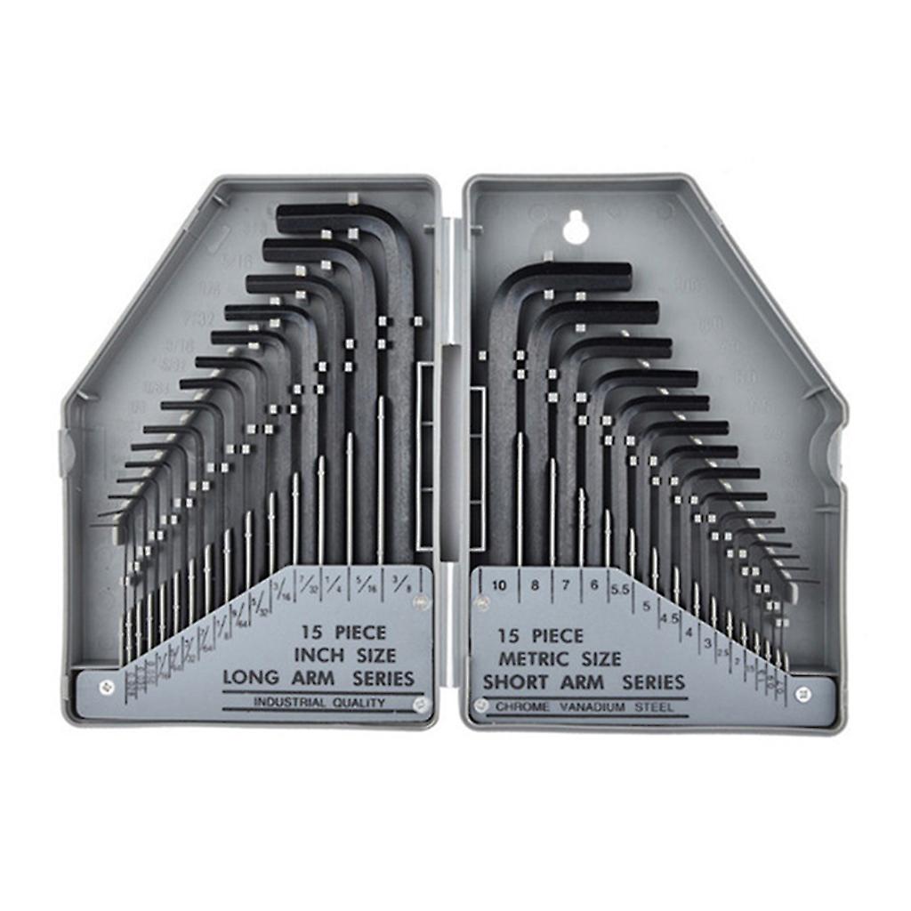 30pcs Hex Key Allen Wrench Set 0.028"- 3/8" Inch & 0.7mm-10mm