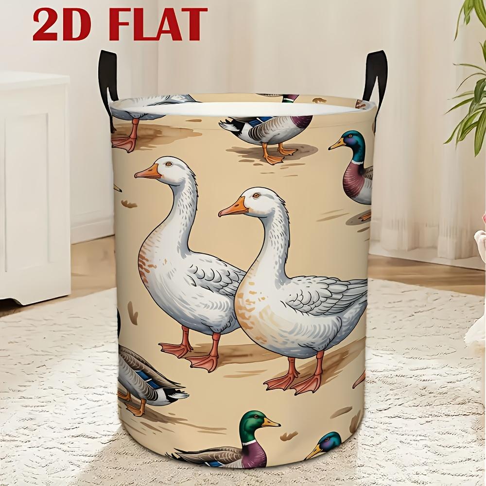 1pc DOKRIY Foldable Laundry Basket with Duck & Goose Watercolor Country - Light Khaki Suitable for Storing Clothes, Towels,, Basket, Canvas Collapsibl