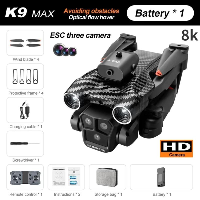 Новый K9Max Rc Drone Professional 8K Трехкамерный ESC Широкоугольный оптический позиционирование потока Четырехсторонний Квадрокоптер для предотвращения препятствий Игрушка в подарок