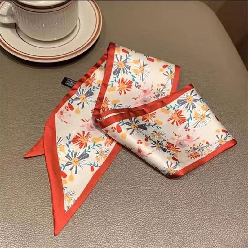 Маленький белый и нежно-зеленый шелковый шарф для женщин, тонкая лента, повязка на голову, резинка для волос, украшение для сумки, длинный