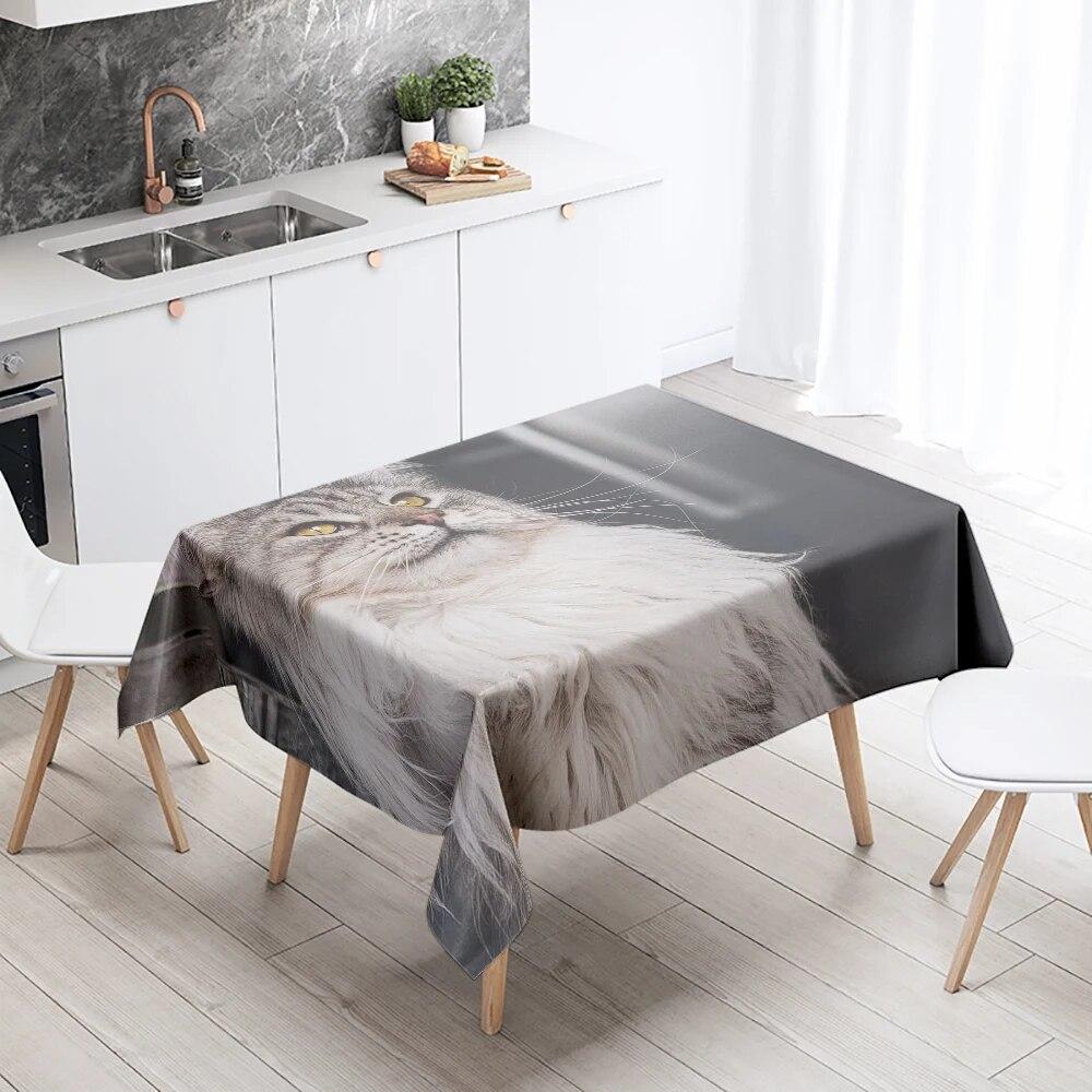 Скатерть с изображением кота, милая кошка, животное, противообрастающая водонепроницаемая прямоугольная кухонная скатерть, украшение для дома
