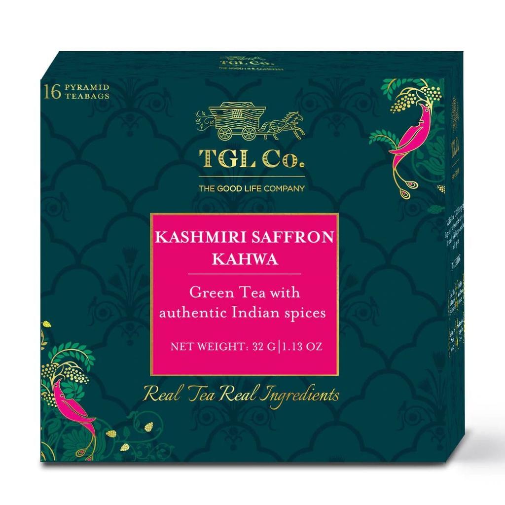 Green Kashmir Kahwa Tea (16 Pack, 2 G), Kashmiri Saffron Kahwa Green Tea, TGL Co.