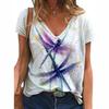 Fashion Spring Dragonfly Print Blouses Short Sleeved V-Neck T Shirts Casual
