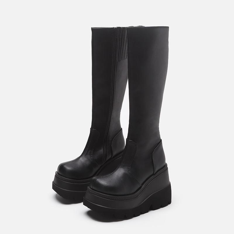 American Size Gothic Style Platform Boots Locomotive Knight Boots But Knee Big Head Thin High Boots Women