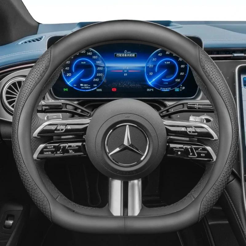 CQM1 Leather Car Steering Wheel Cover for Mercedes Benz E53 E63 S580e S680 CLA250 CLA35 CLA45 CLE53 GT53 GT63 GT55 A35 Accessories