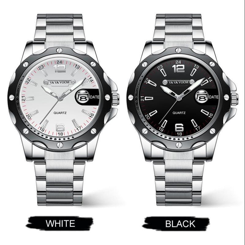 VA VA VOOM Мужские кварцевые часы, модные увеличительное стекло, календарь, светящийся мужской стальной ремешок, спортивные часы, модные светящиеся кварцевые наручные часы
