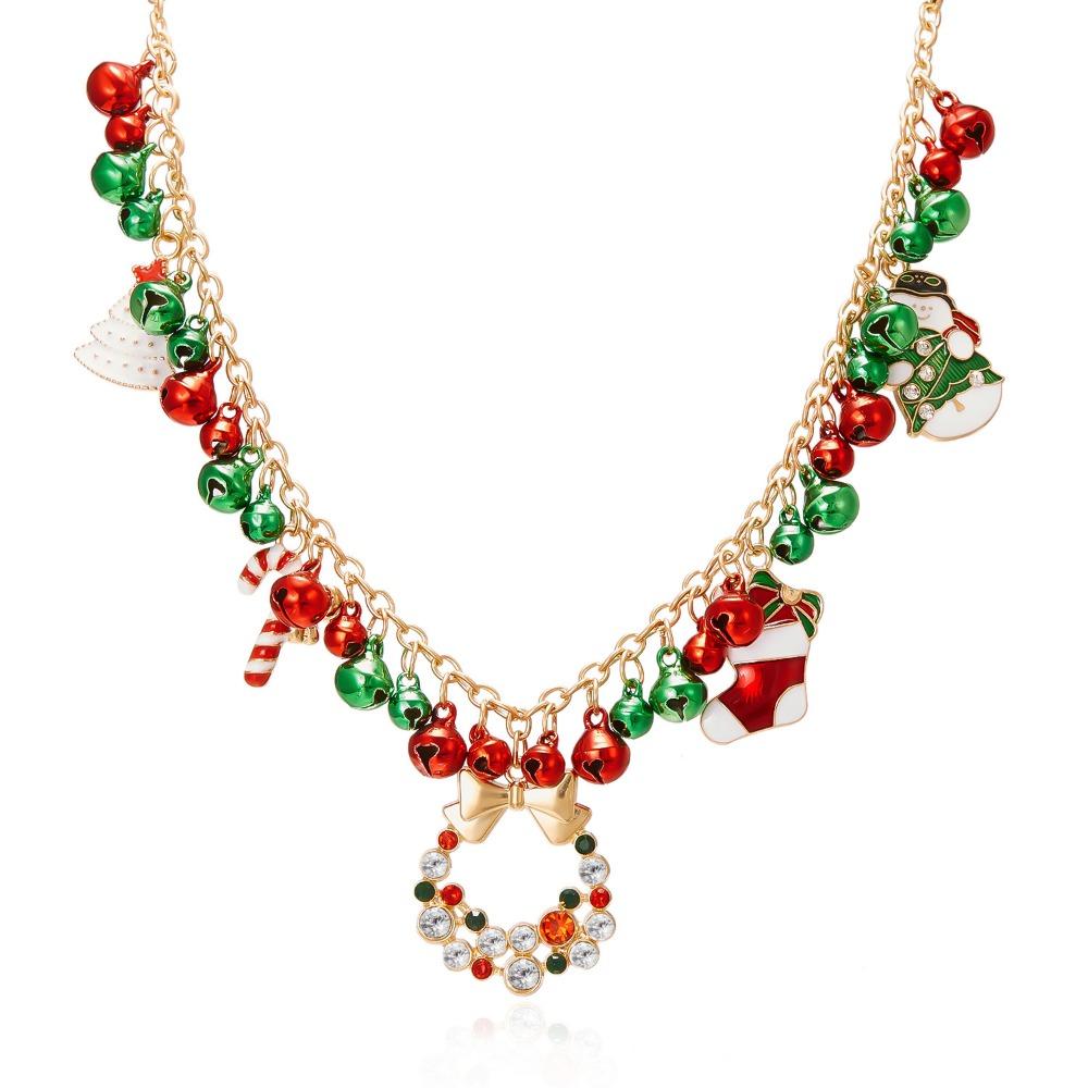 Santa Claus Red Green Bell Choker Necklace Korean Style Xmas Bead Clavicle Chain Party