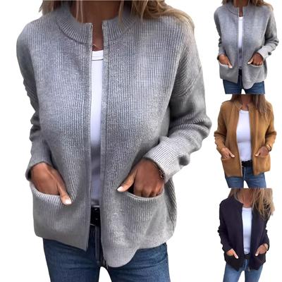 Женская однотонная модная повседневная куртка с воротником-стойкой и застежкой-молнией, свободная куртка с карманами