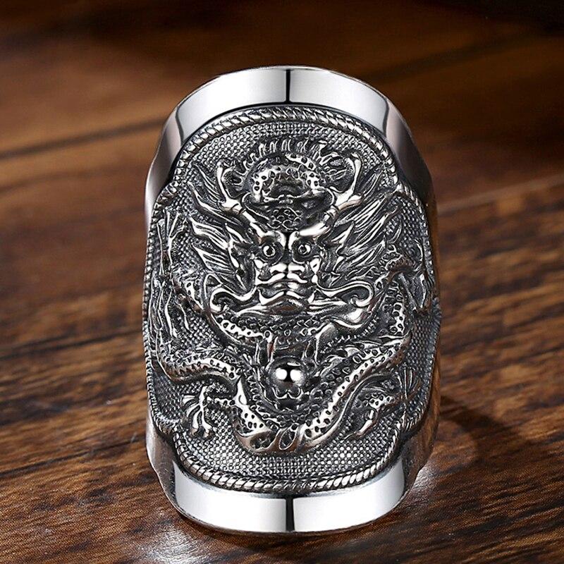 Retrosen винтажное креативное серебряное мужское индивидуальное модное регулируемое кольцо по китайскому зодиаку с драконом, ювелирный аксессуар