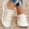 Кружевная дышащая обувь с открытыми отверстиями, осенне-зимние парусиновые кроссовки для женщин, вулканизированная обувь на плоской подошве со шнуровкой