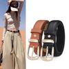 Women Gold Metal Pin Buckle Belt Vintage Solid Color Long PU Leather Waistband Jeans Pants Wild Decorative Straps Girdle