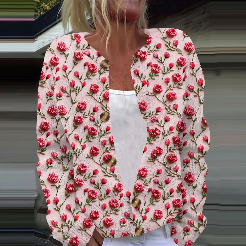 Женская повседневная мода с принтом, длинный рукав, кардиган, куртка на пуговицах