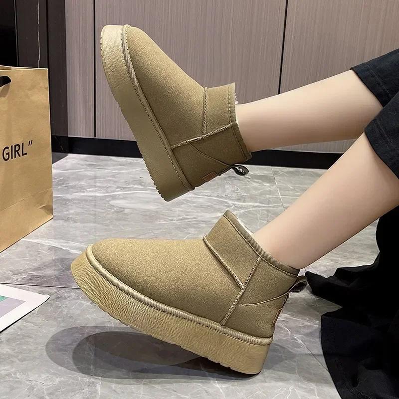 New Winter Women Short Plush Warm Snow Boots Flats Casual Shoes Suede Fur Chelsea Ankle Boots Platform Ladies Shoes Botas Mujer