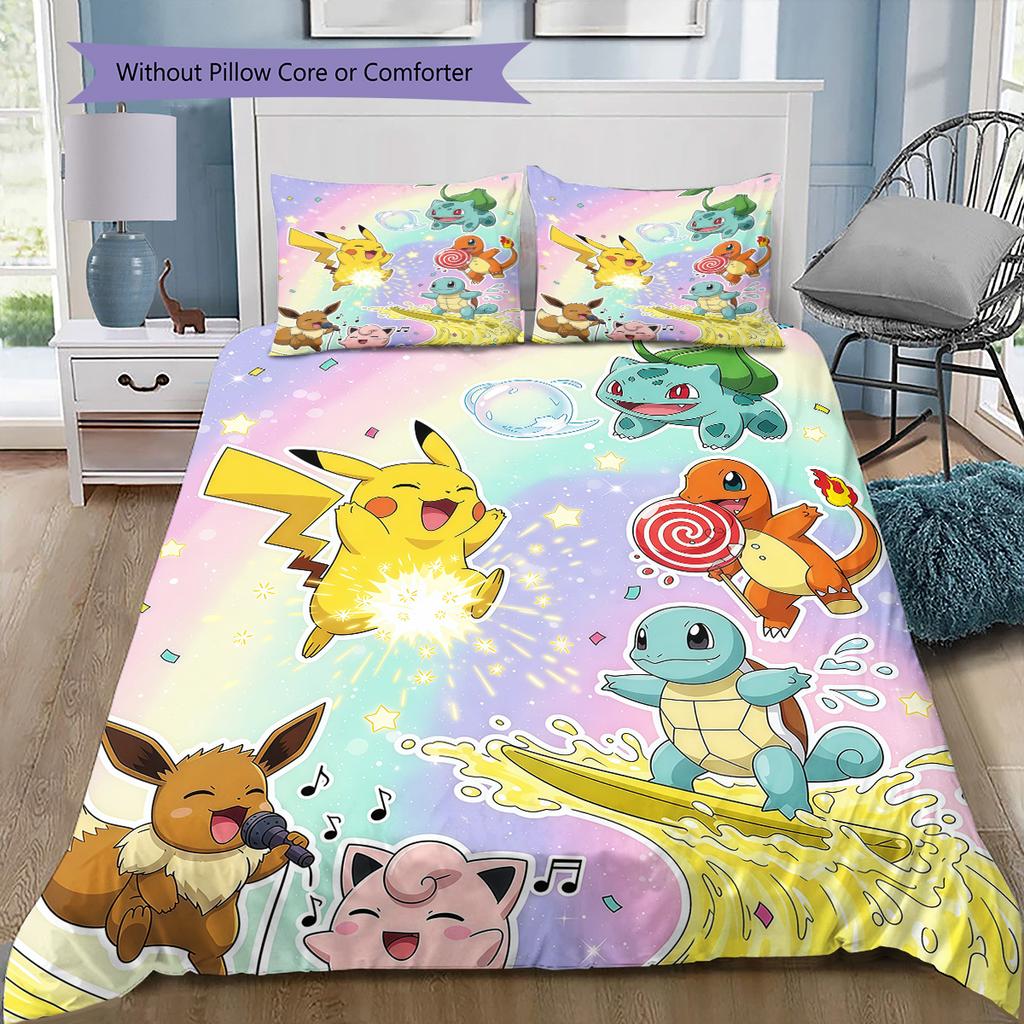 Pokémon All-Star Healing Illustration Bedding Set, 1 Duvet Cover & 2 Pillowcases, Cozy Bedroom, Great Gift for Fans
