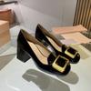 Туфли Мэри Джейн на толстом каблуке с квадратной пряжкой, винтажные туфли Lefu из лаковой кожи на высоком каблуке с квадратной головкой и неглубоким горлышком
