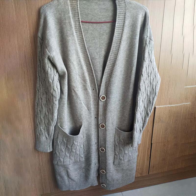 Женский винтажный вязаный кардиган, тонкий свитер с V-образным вырезом, однобортный тонкий свитер, повседневный трикотаж, свободная верхняя одежда для поездок на работу, осень