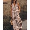Women's Sleeveless Zip V Neck Letter Print Long Dress