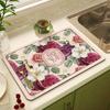 Non-slip Draining Mat Flower Print Drain Pad Placemat Dish Drying Mat  Table Decor