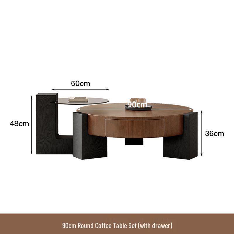 Italian Minimalist Solid Wood Coffee Table - High-End Round Design for Small Living Rooms