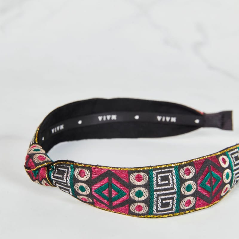 MAIA Жаккардовая повязка для волос с жемчужным цветком A - Узловая фиолетовая