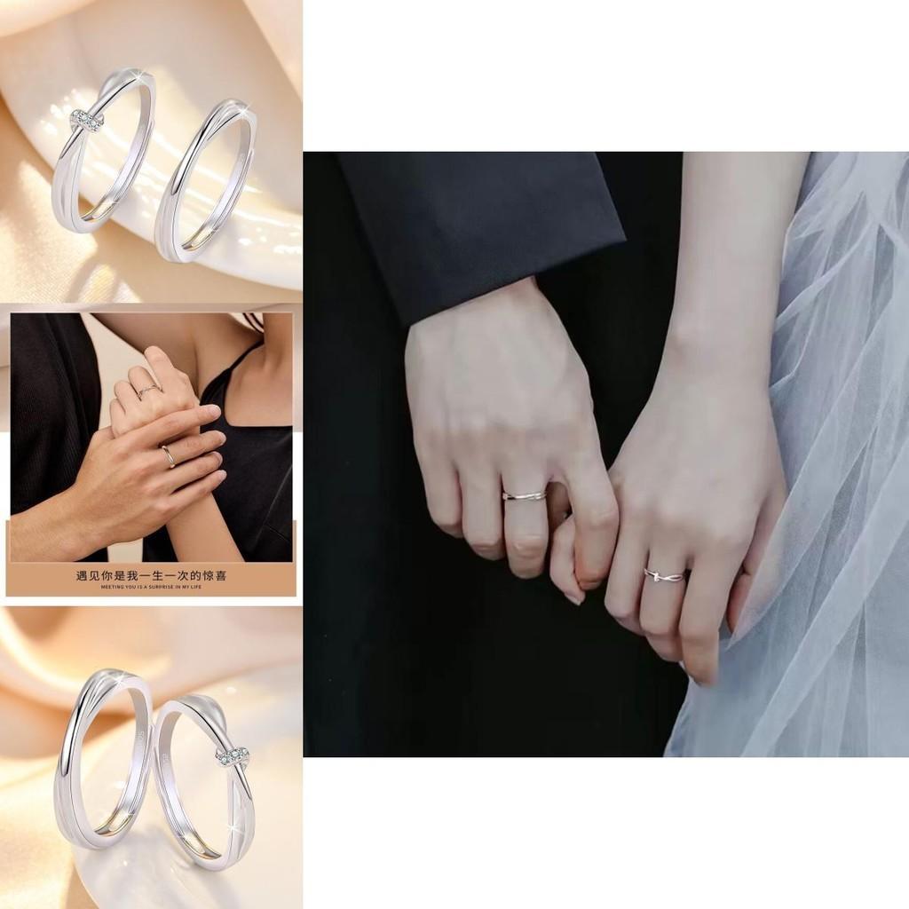 Trendy Geometric Couple Rings Adjustable Open Design Simple And Personalized