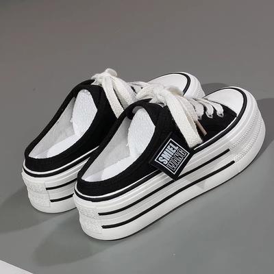 Холщовые полутапочки женские летние толстая подошва без каблука ленивые сандалии женские