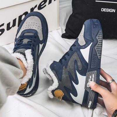 Новые модные высокие подростковые бархатные утолщенные легкие туфли с плоским дном контрастные хлопковые ботинки хлопковые нескользящие и износостойкие туфли для катания на доске