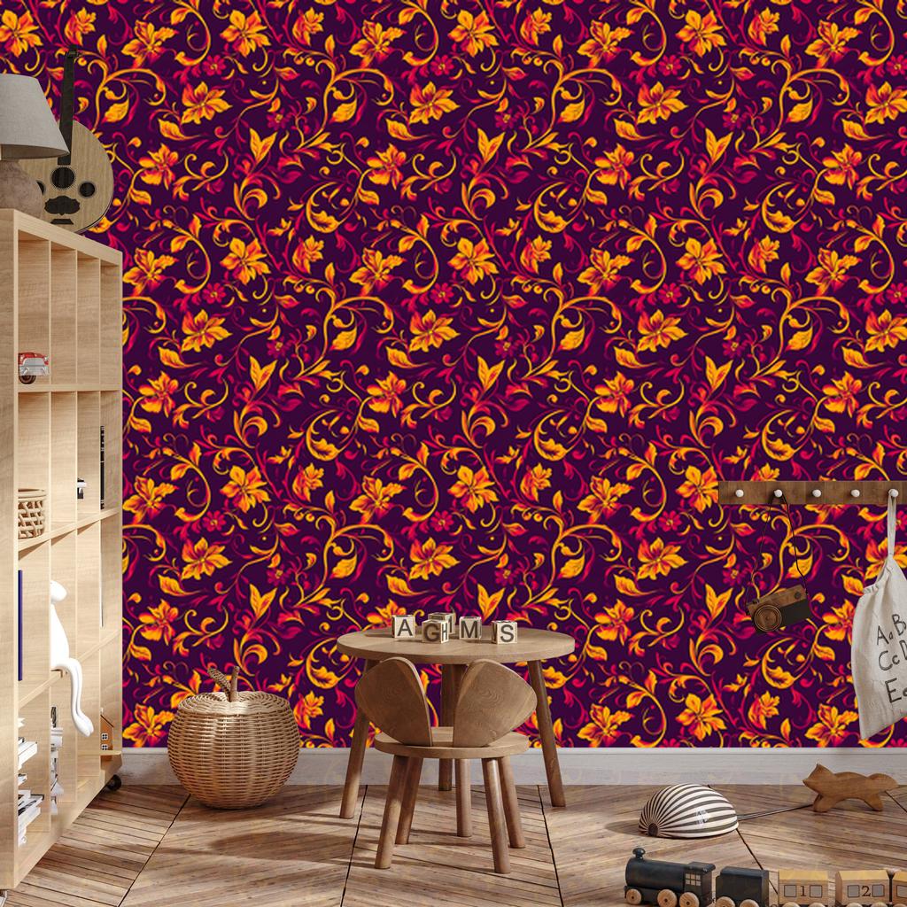 Intricate floral pattern wallpaper in burgundy and plum 50x1000