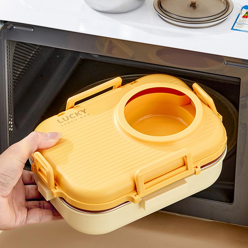 900 мл Микроволновая печь 304 Нержавеющая сталь Бенто Ланч-бокс с миской и столовыми приборами Студенческий портативный 3 отделения Герметичные контейнеры для еды