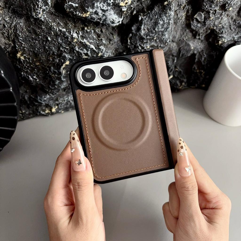 For iPhone Duo Fold Case Luxury PU leather skin-friendly Magnetic Protective Back Cover MagSafe Wireless Charging Phone Shell