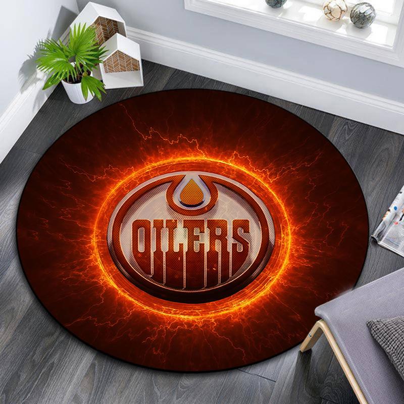 Edmonton Oilers Round Area Rug,Carpet Rug for Living Room Bedroom Sofa Playroom Decor,Non-slip Floor Mat