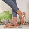 Women Beaded Roman Sandals Flat Toe Post Shoes Soft Sole Summer Vacation Beach Walking Footwear for Casual Walking and City Travel