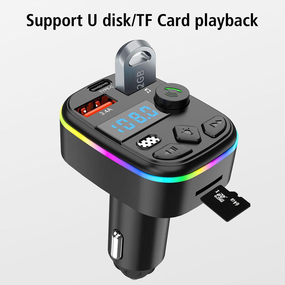 MP3 зарядное устройство 5.0 автомобильный FM-передатчик Bluetooth многофункциональный Type-C беспроводной свет Handsfree PD QC3.0 PD Type-C двойной USB Ambient плеер