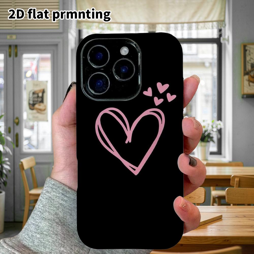 Phone Case: 2D flat, suitable for iPhone 18, 17, 16, 15, 14, 13, 12Pro protective case, single-line heart, perfect holiday gift for Christmas and Hall
