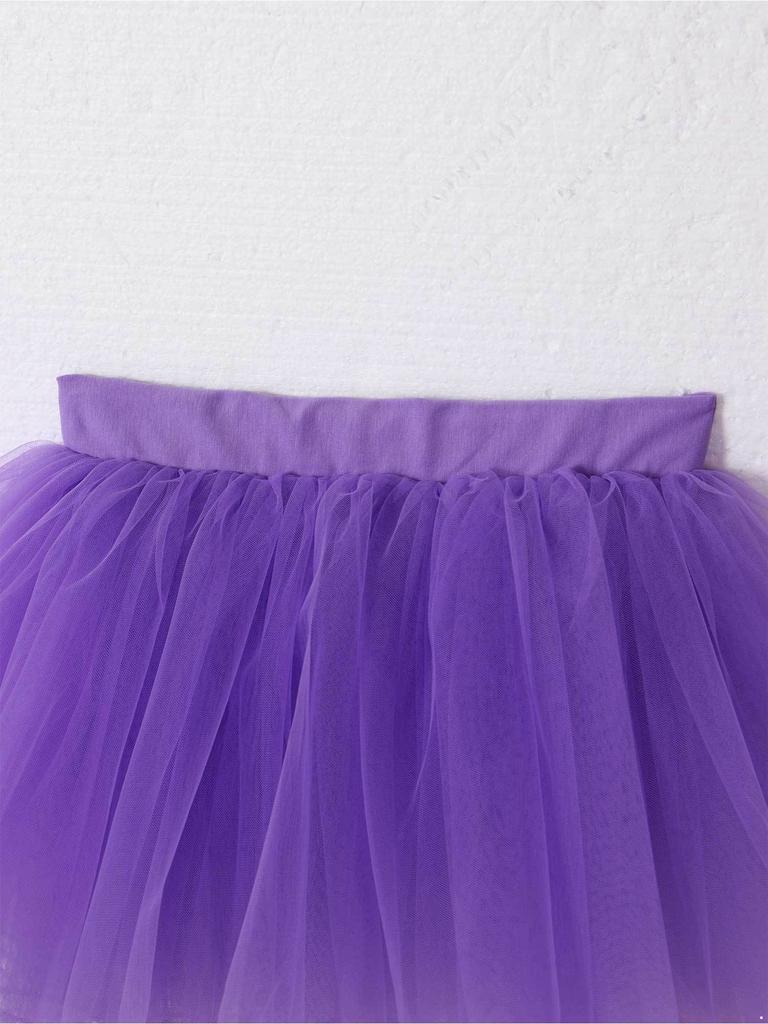 Mesh Tutu Skirt Girls Kids 4 Layer Solid Color Elastic Waist Princess Ballet Dance Skirt