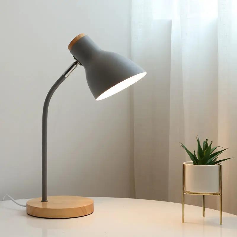 Nordic Modern Simple Wooden Настольная лампа для спальни, ночник, креативный стол для чтения, защита глаз, шланг, настольная лампа
