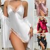 Women's Sexy Satin Silky Pajama Sets Lace Nightgown with Robe Set Cami Mini Nightdress 2 Piece Suit Chemise Sleepwear
