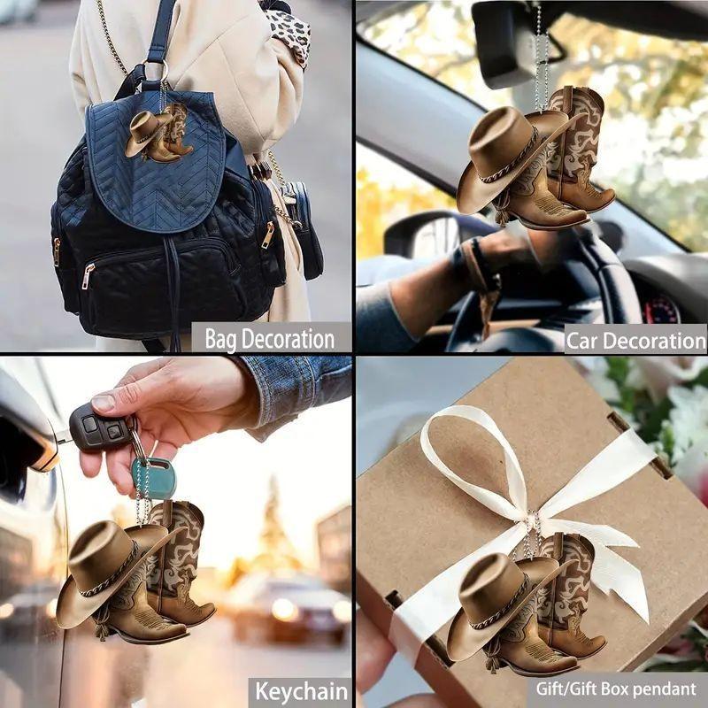 Acrylic Car Stylish Charm Fun Cowboy Boot And Hat Flat Decoration For Vehicles