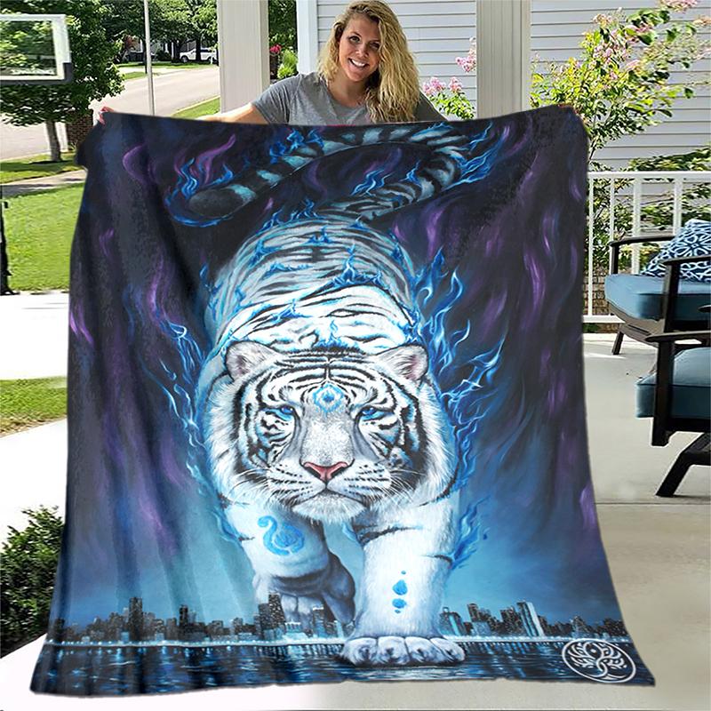 Большой чехол для дивана-кровати с принтом тигра и манты, мягкое и волосатое одеяло, плед, мягкие теплые фланелевые пледы, офисные подарки