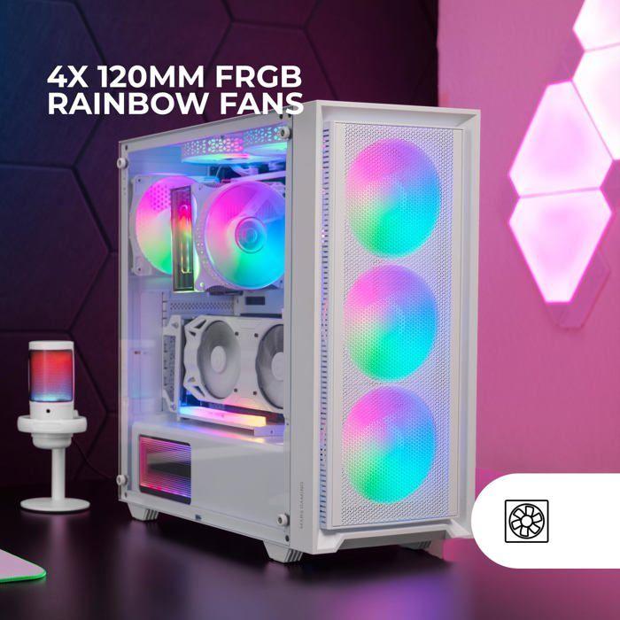 Boîtier Gaming ATX - Mars Gaming - MC-AIR - 4 Ventilateurs FRGB 120mm - Panneau Avant Mesh - Verre Trempé Blanc