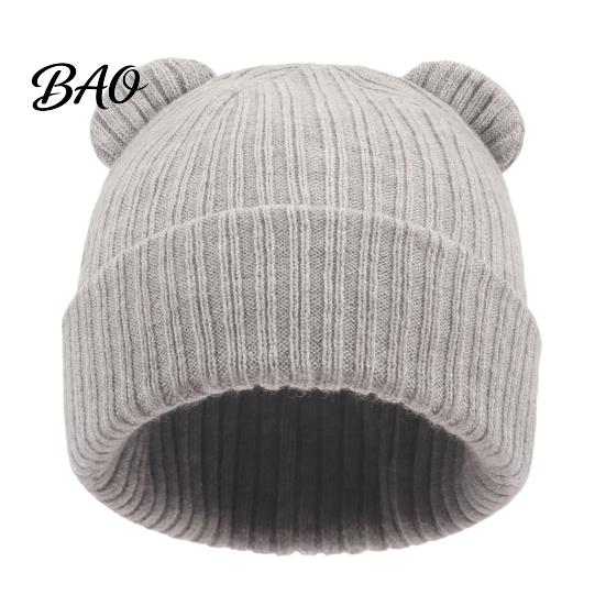 Baby Windproof Headgear for Autumn Knitted Hat, Cute Bear Ear Winter Warm Stretchy Soft Elastic Knit Hat Babies Cozy Skull Cap Newborn Infant Toddler