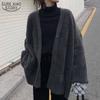 Fashion V-neck Faux Mink Fleece Knitted Coat Autumn Winter Wool Slim Mid-Length Loose Sweater Pullover Women Sweaters 11650