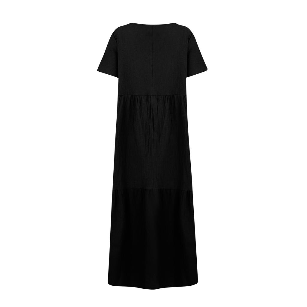 Женское летнее модное однотонное платье с v-образным вырезом большого размера, свободное длинное большое свободное платье с короткими рукавами