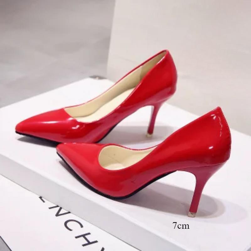 New Solid Color Pumps Women High Heel Shoes Female Fashion Patent Leather Sexy Pointed Toe Thin Heel Wedding Shoes Size 44