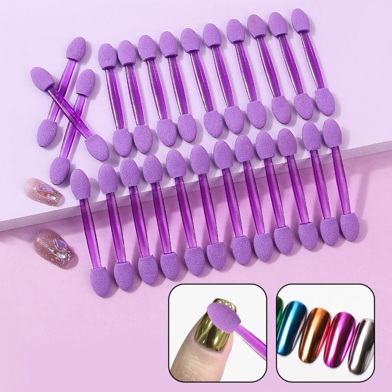 25/100pcs New Nail&Makeup Tools Nail Powder Mluticolor Brushes Sponge Double Sided Applicator Mirror Chrome Pigment Sponge Stick